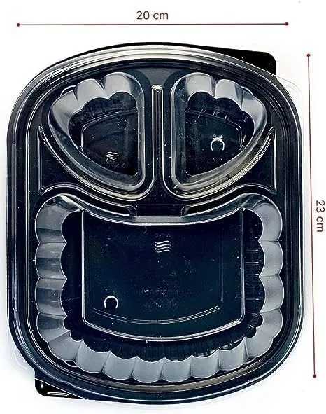 طبق بلاستيك  اسود مقسم 3 عدد 200 قطعة