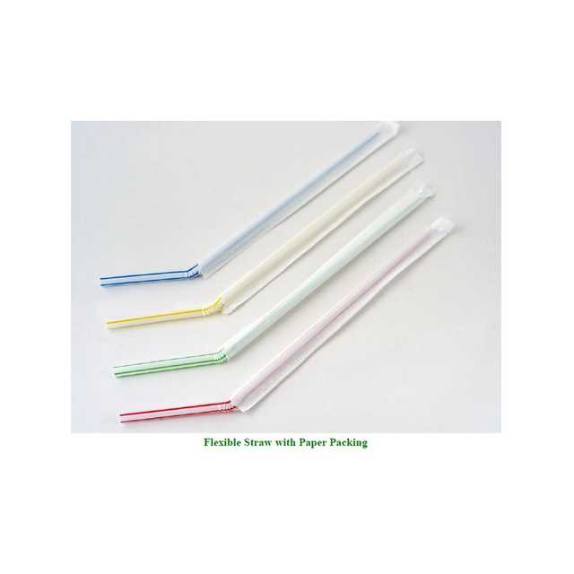 Flexible straw with paper packing